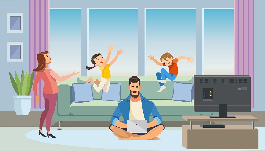 Father Working at Home Cartoon Vector Concept